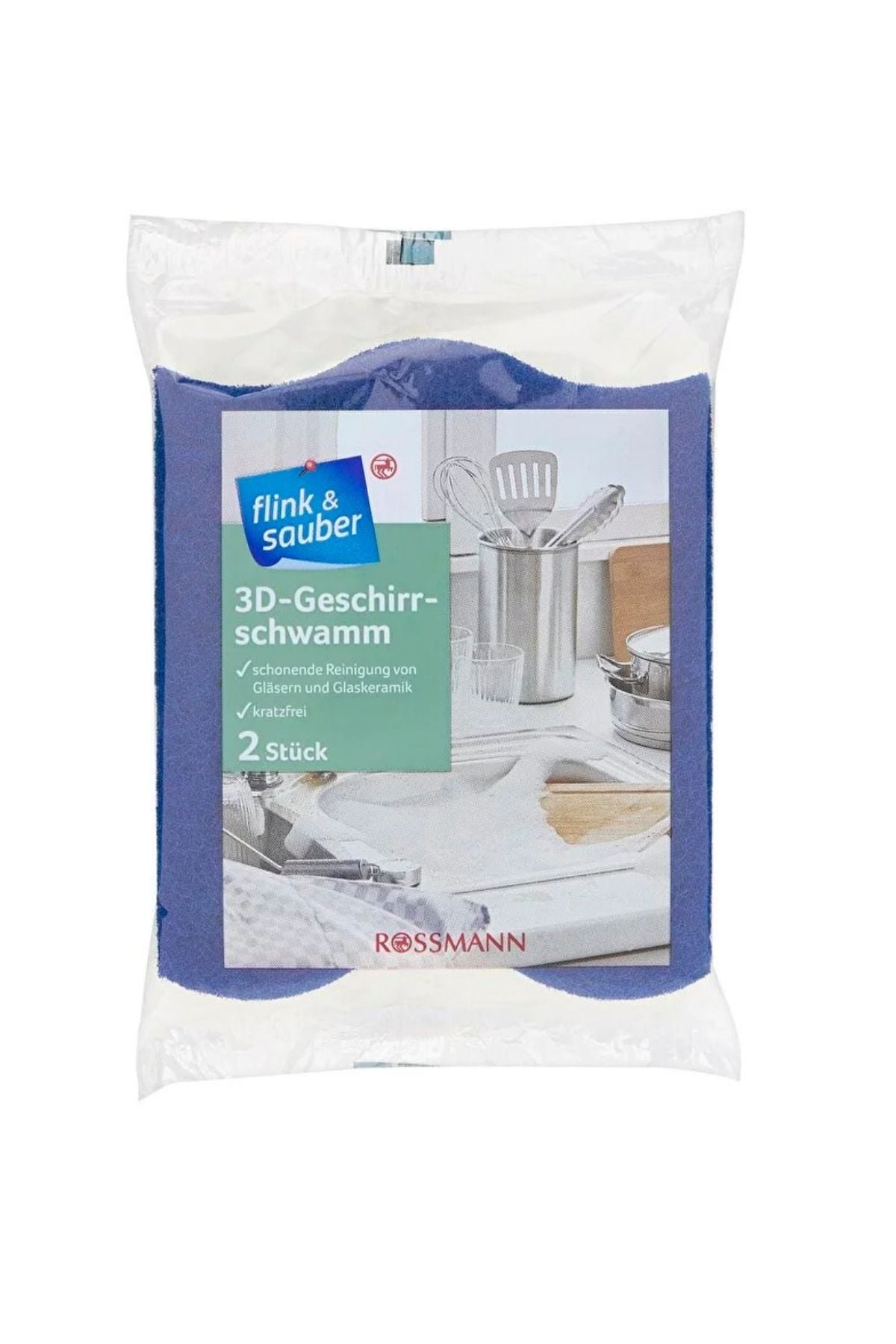 Bulaşık Süngeri 3D Ovalama Fiberi, Mavi 2'Li