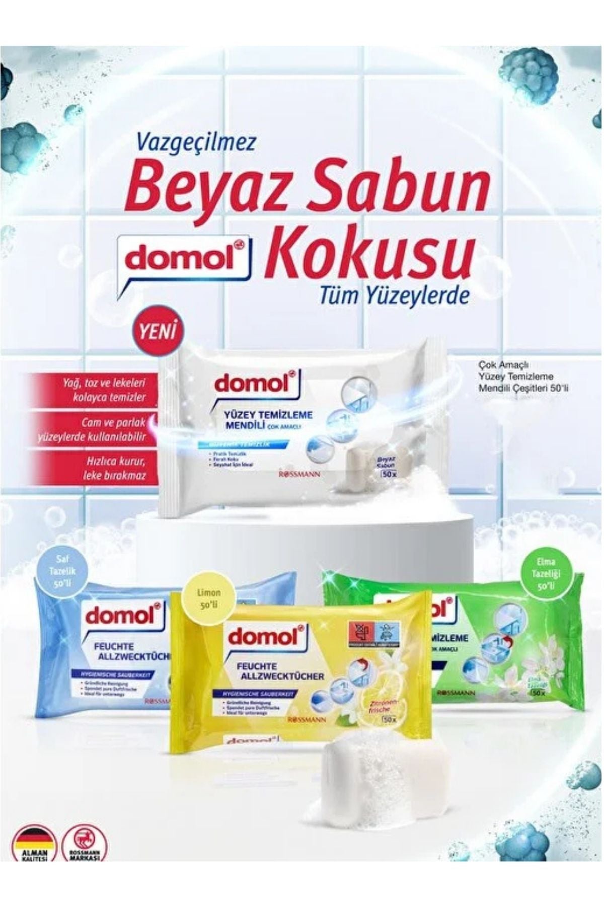 Islak Yüzey Temizleme Mendili Saf Temizlik 50'li
