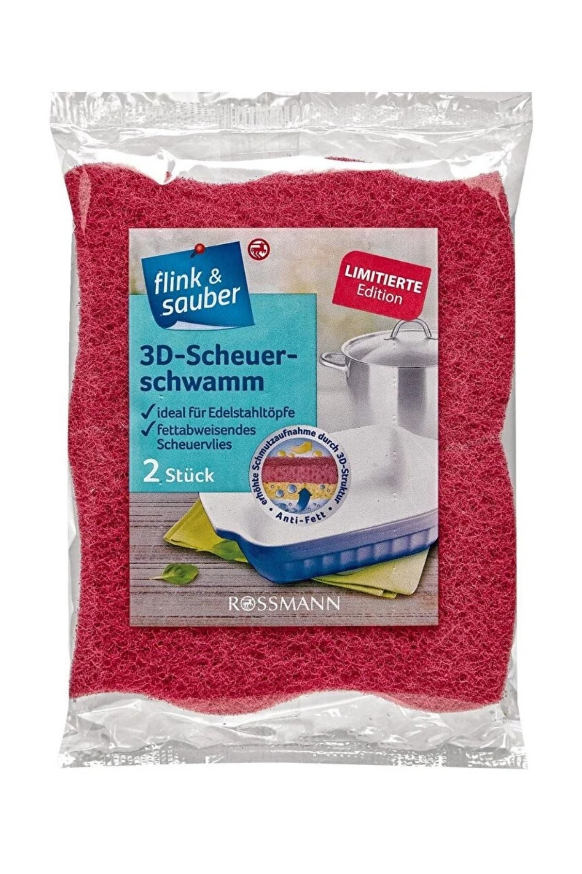 Bulaşık Süngeri Ovalama Fiberi, Kırmızı 2'Li