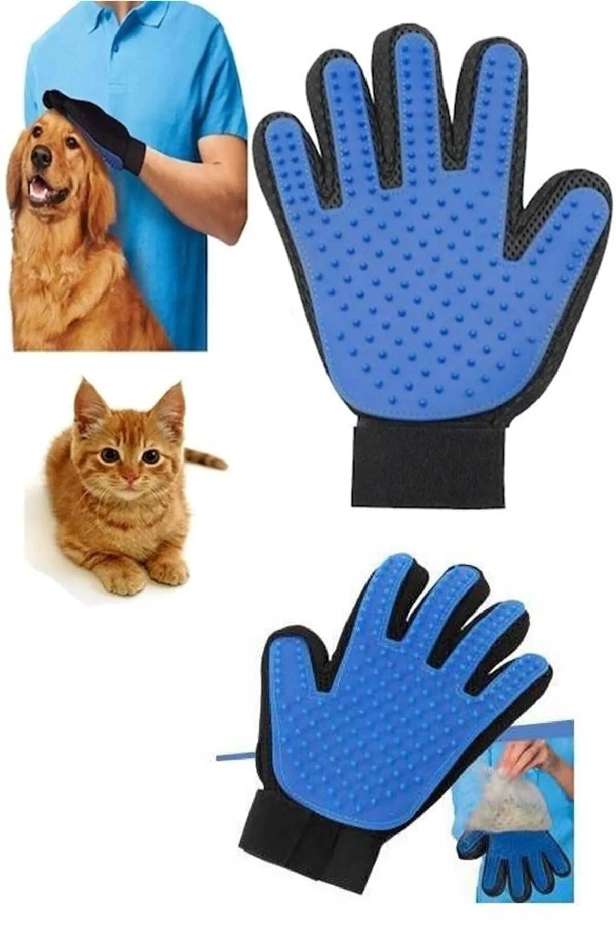 Kedi & Köpek Masaj Etkili Tüy Toplama Eldiveni Tüy Temizleyici