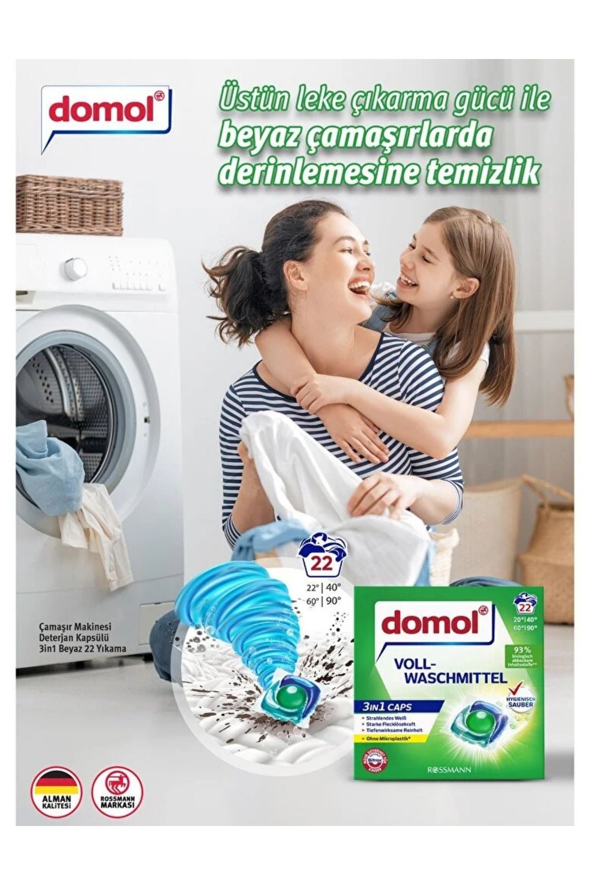 Çamaşır Makinesi Deterjan Kapsülü 3in1 Beyaz 22 Yıkama 517 Gr Ürün ikincil görseli